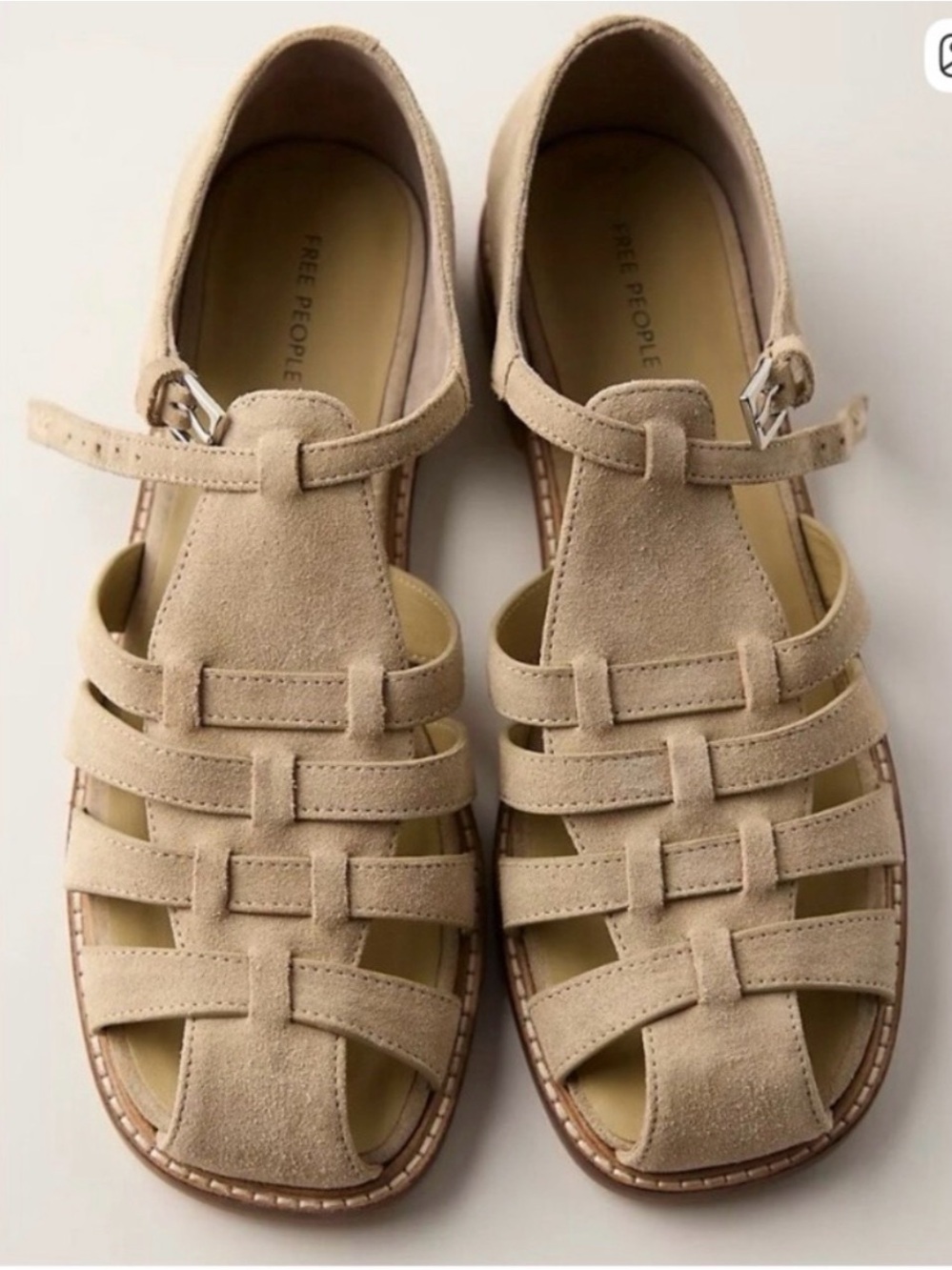 Free People Neutral Beige Suede Woven Fisherman Sandals